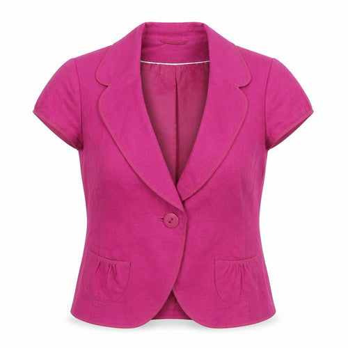 Marks and Spencer Women Magenta Linen Blend Short Sleeve Blazer Size 16