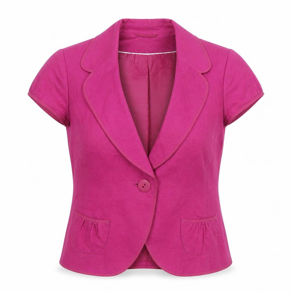 Marks and Spencer Women Magenta Linen Blend Short Sleeve Blazer Size 16