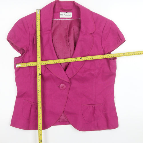 Marks and Spencer Women Magenta Linen Blend Short Sleeve Blazer Size 16