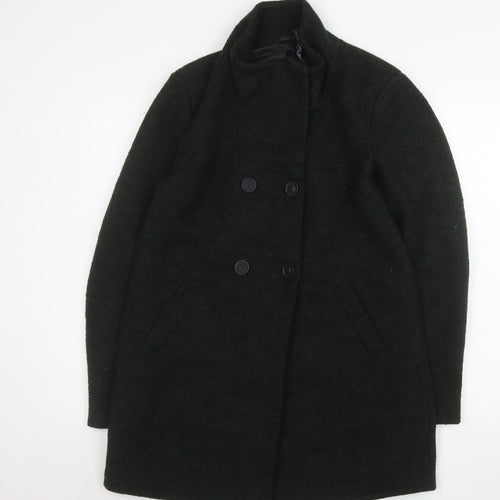 ONLY Women's Black Wool Blend Pea Coat M Mid-Length Classic Style