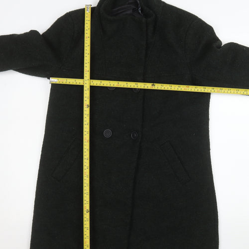 ONLY Women's Black Wool Blend Pea Coat M Mid-Length Classic Style