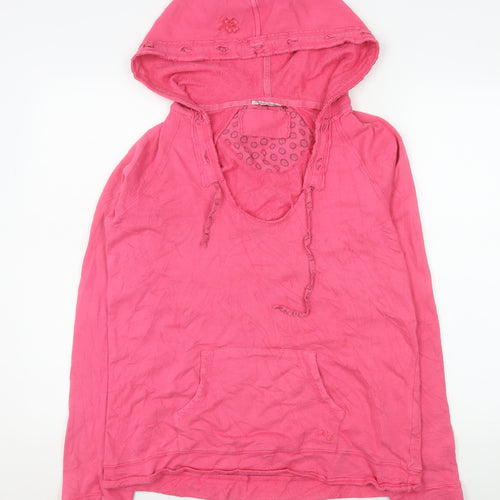 White Stuff Women's Pink Cotton Long Sleeve Pullover Hoodie Size 14