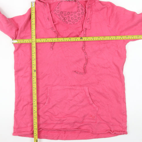 White Stuff Women's Pink Cotton Long Sleeve Pullover Hoodie Size 14