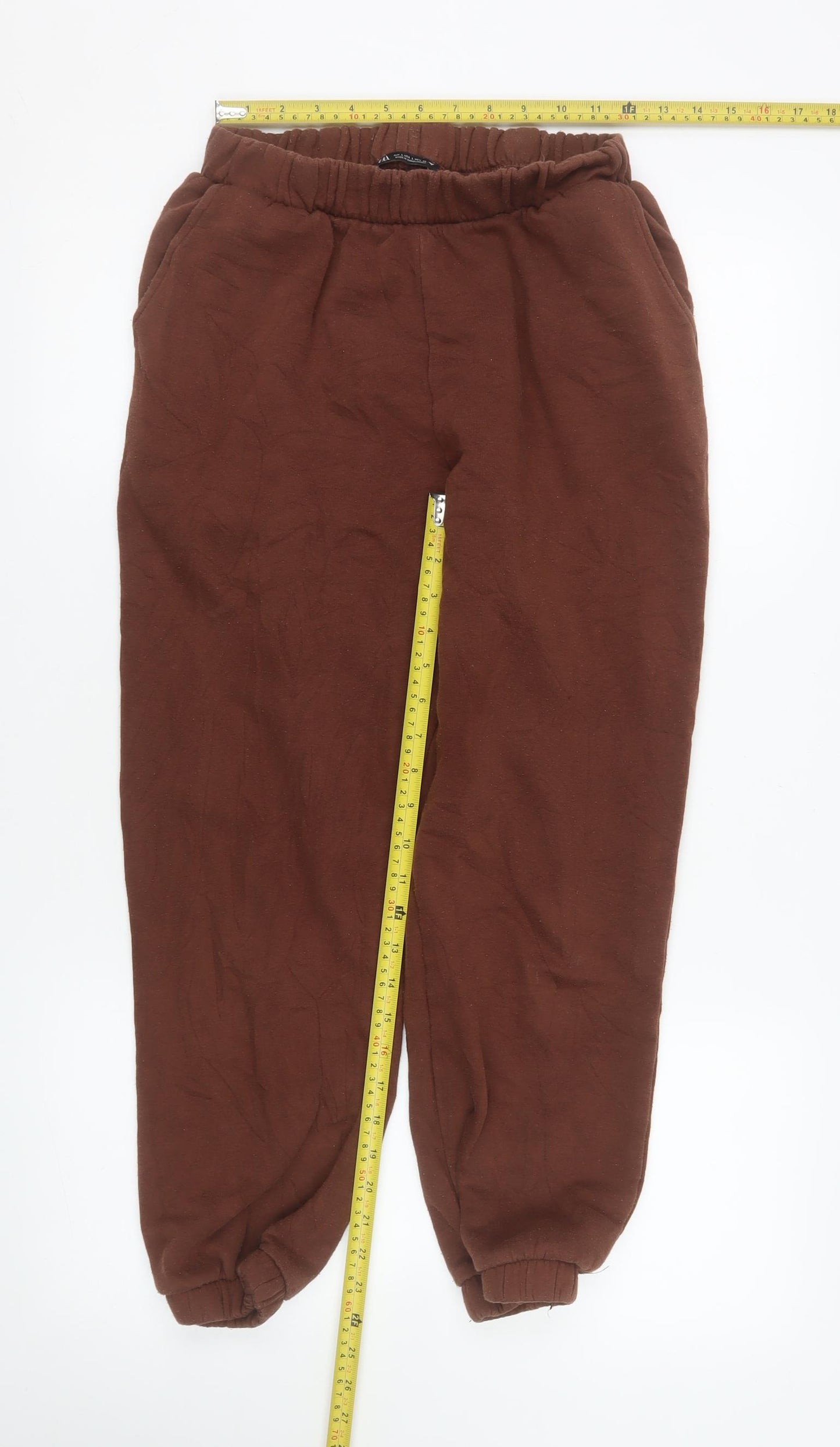 Zara Womens Brown Jogger Sweatpants L Cotton Blend Elastic Waist