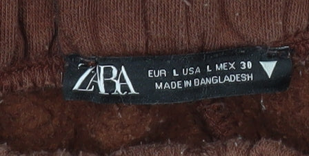Zara Womens Brown Jogger Sweatpants L Cotton Blend Elastic Waist