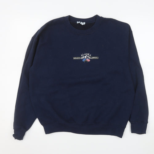 Topshop Women's Navy Pullover Sweatshirt M Alaska Embroidered Crew Neck