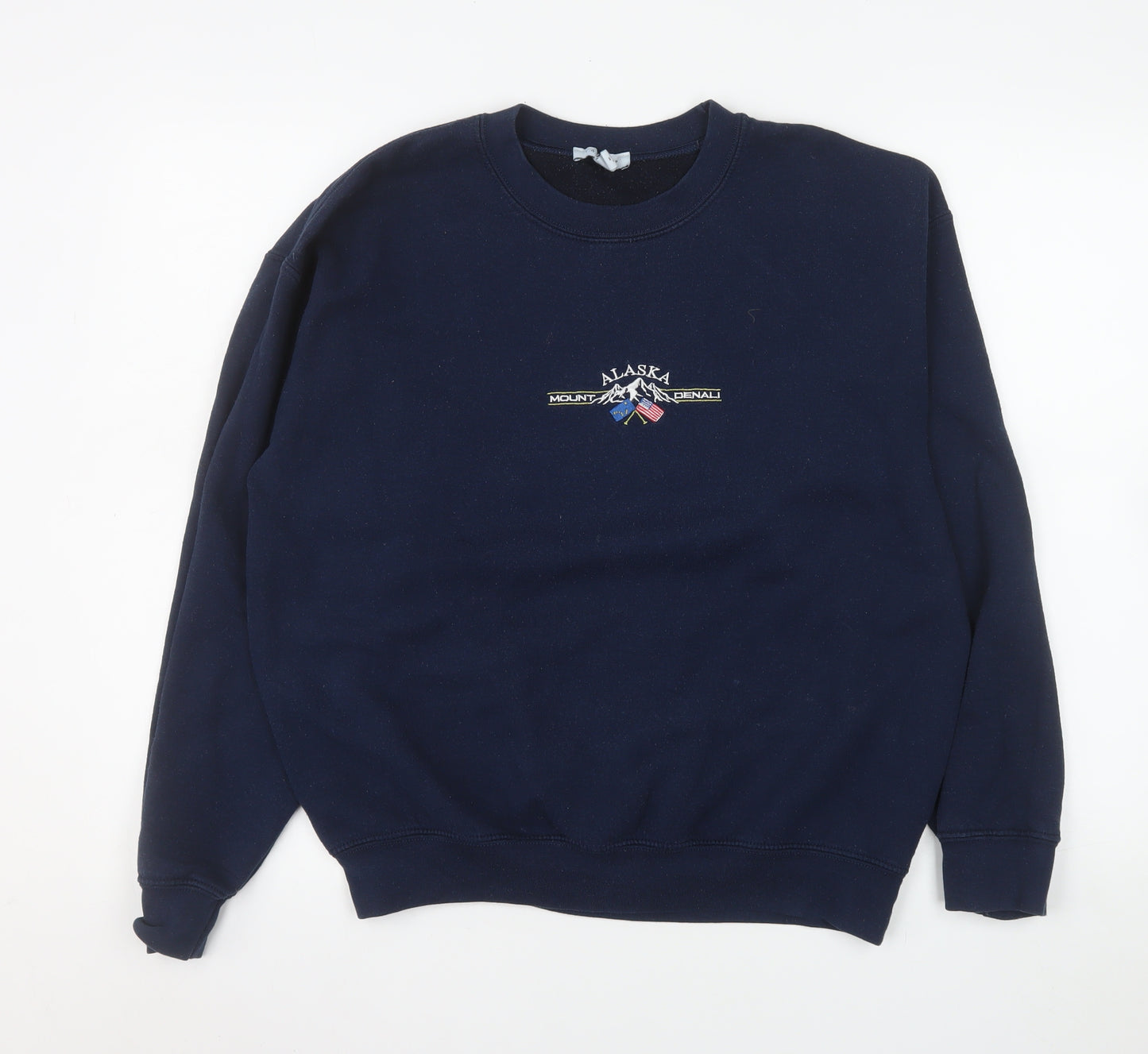 Topshop Women's Navy Pullover Sweatshirt M Alaska Embroidered Crew Neck