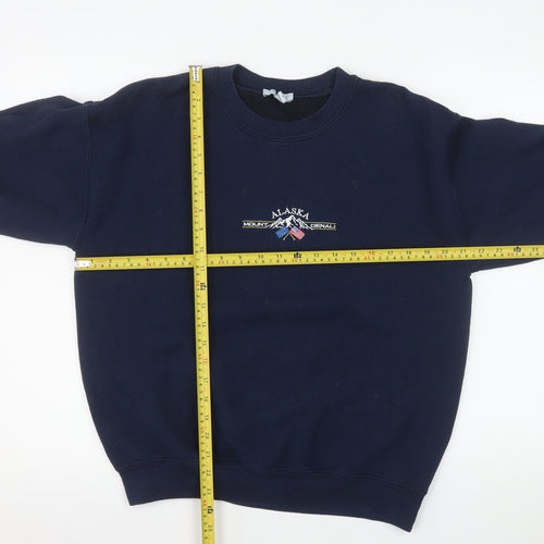 Topshop Women's Navy Pullover Sweatshirt M Alaska Embroidered Crew Neck