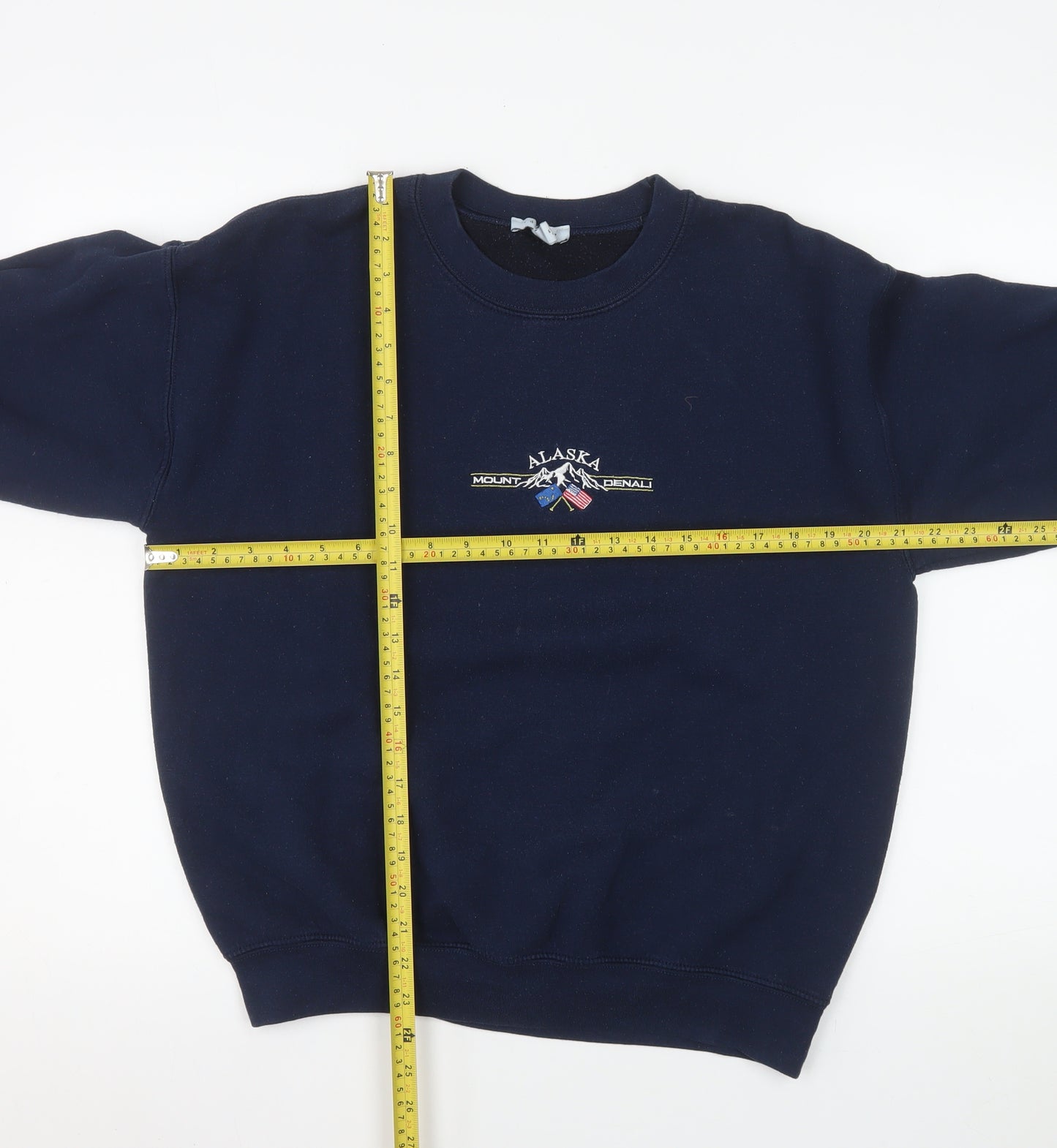 Topshop Women's Navy Pullover Sweatshirt M Alaska Embroidered Crew Neck