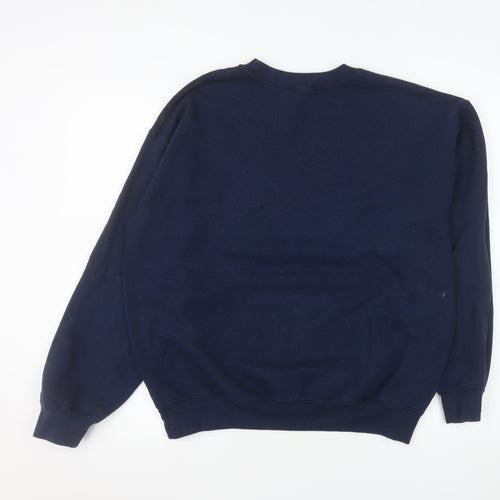 Topshop Women's Navy Pullover Sweatshirt M Alaska Embroidered Crew Neck