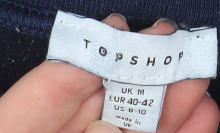 Topshop Women's Navy Pullover Sweatshirt M Alaska Embroidered Crew Neck