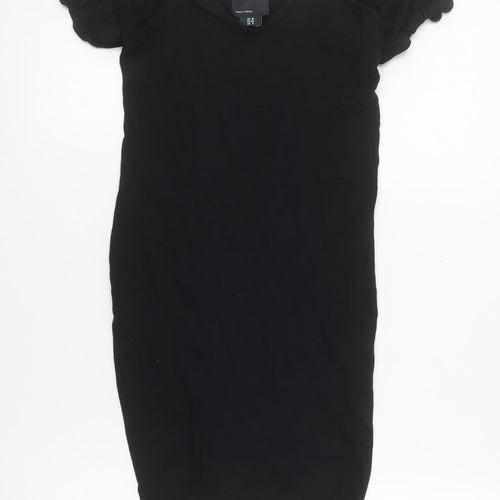 ASOS Women Black Size 10 Bodycon Short Puff Sleeve Stretch Dress