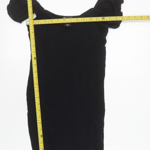 ASOS Women Black Size 10 Bodycon Short Puff Sleeve Stretch Dress