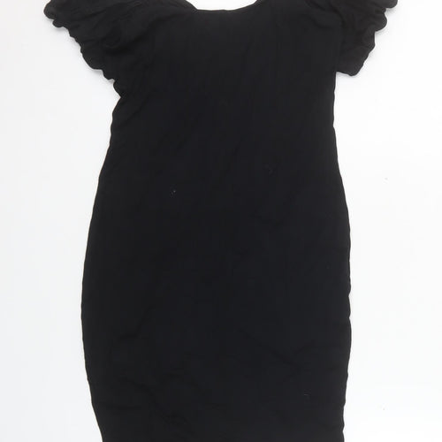 ASOS Women Black Size 10 Bodycon Short Puff Sleeve Stretch Dress