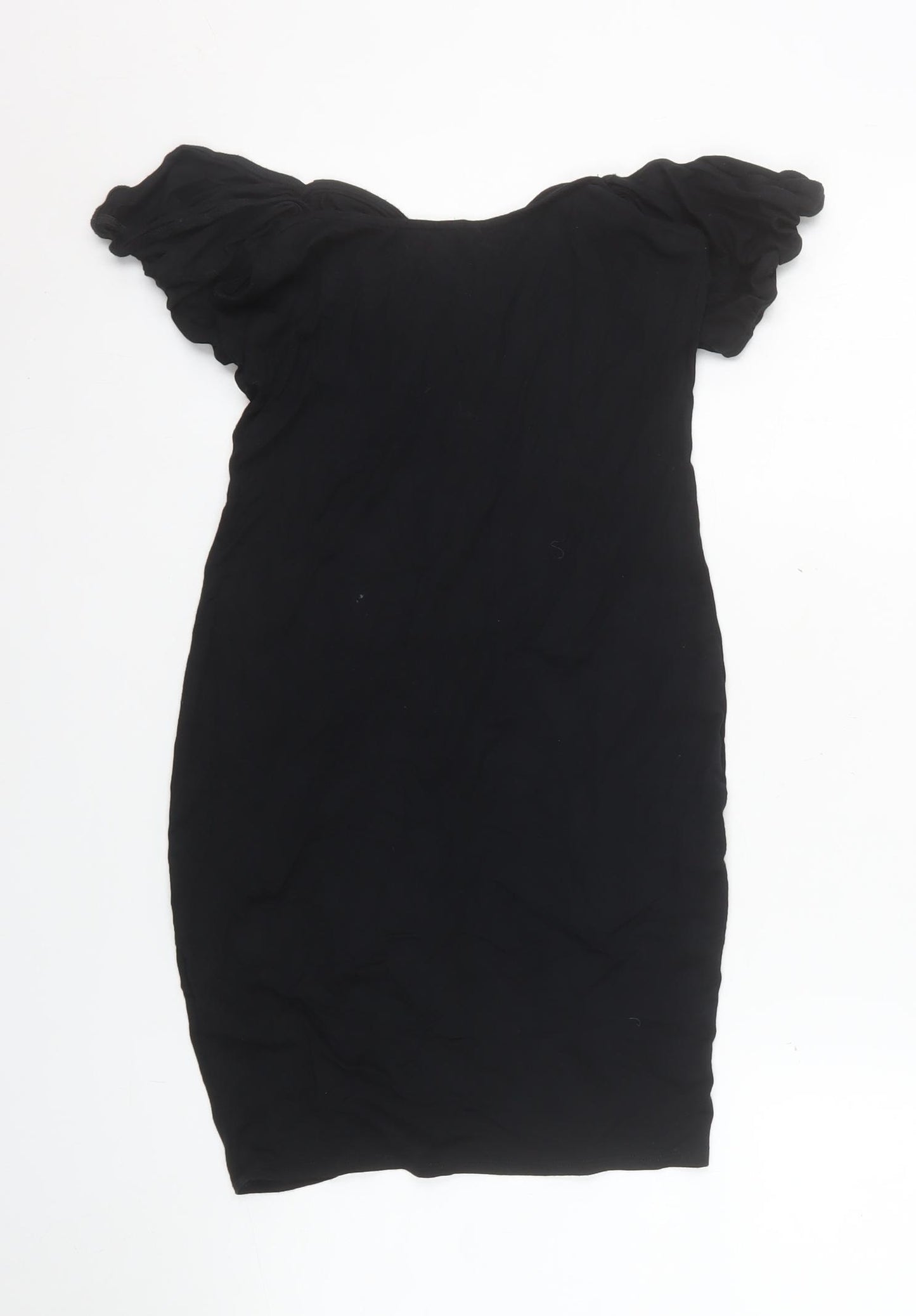 ASOS Women Black Size 10 Bodycon Short Puff Sleeve Stretch Dress