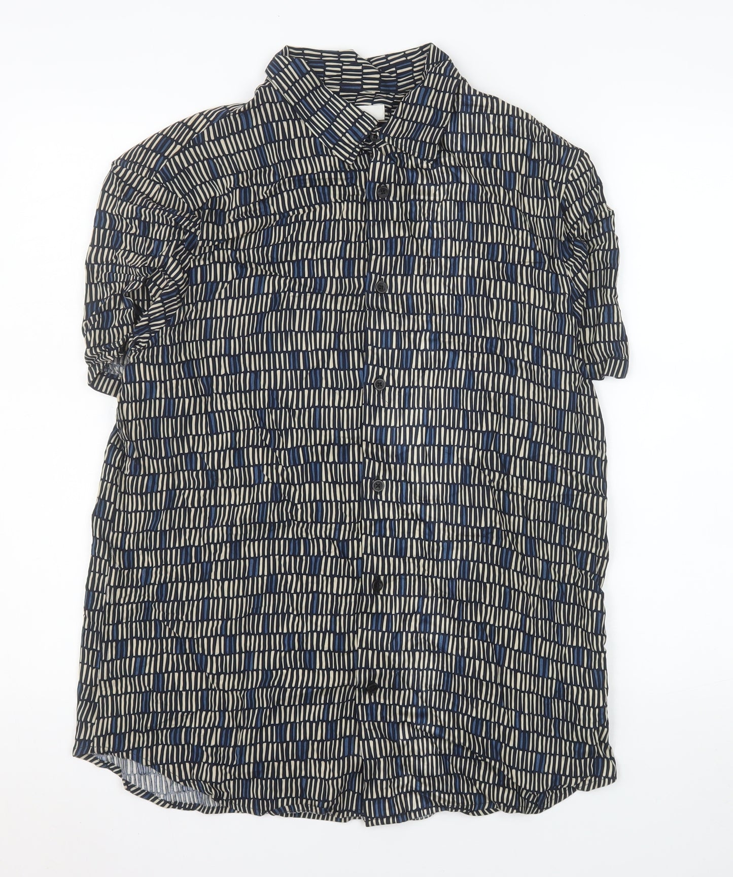 Marks and Spencer Men's Blue Geometric Short Sleeve Viscose Shirt M