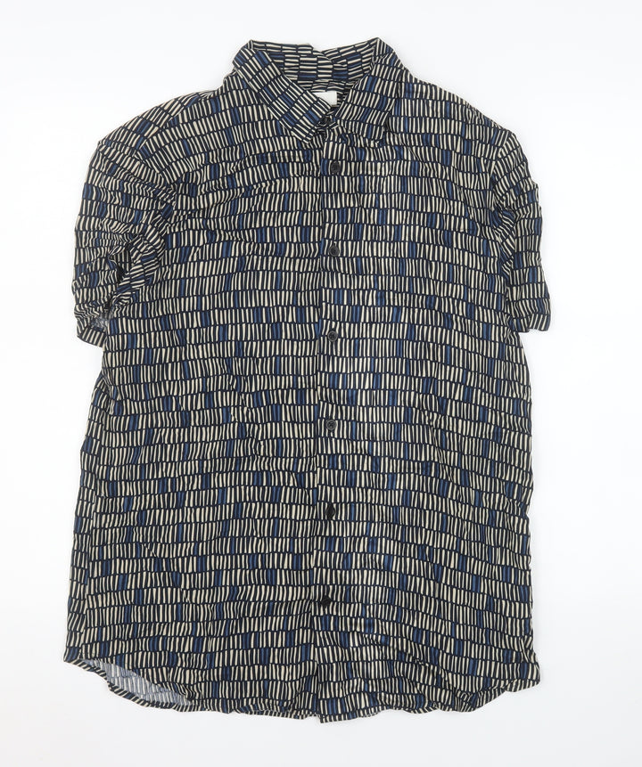 Marks and Spencer Men's Blue Geometric Short Sleeve Viscose Shirt M