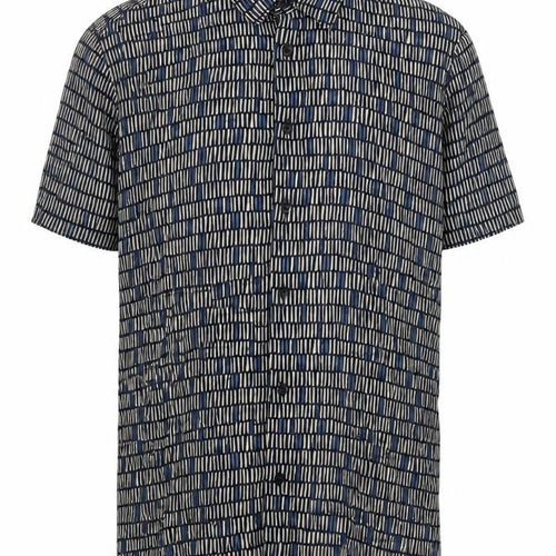 Marks and Spencer Men's Blue Geometric Short Sleeve Viscose Shirt M