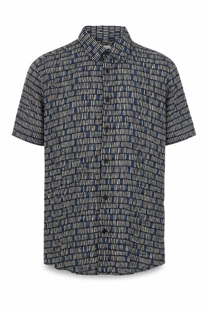 Marks and Spencer Men's Blue Geometric Short Sleeve Viscose Shirt M