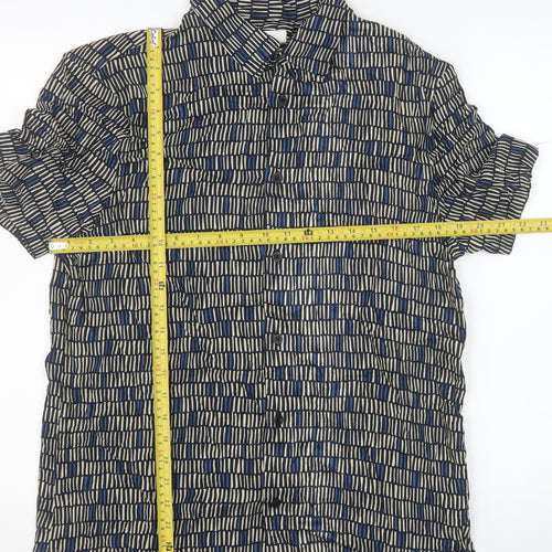 Marks and Spencer Men's Blue Geometric Short Sleeve Viscose Shirt M