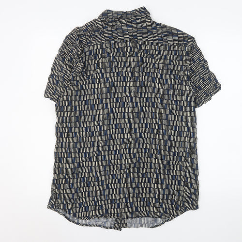 Marks and Spencer Men's Blue Geometric Short Sleeve Viscose Shirt M