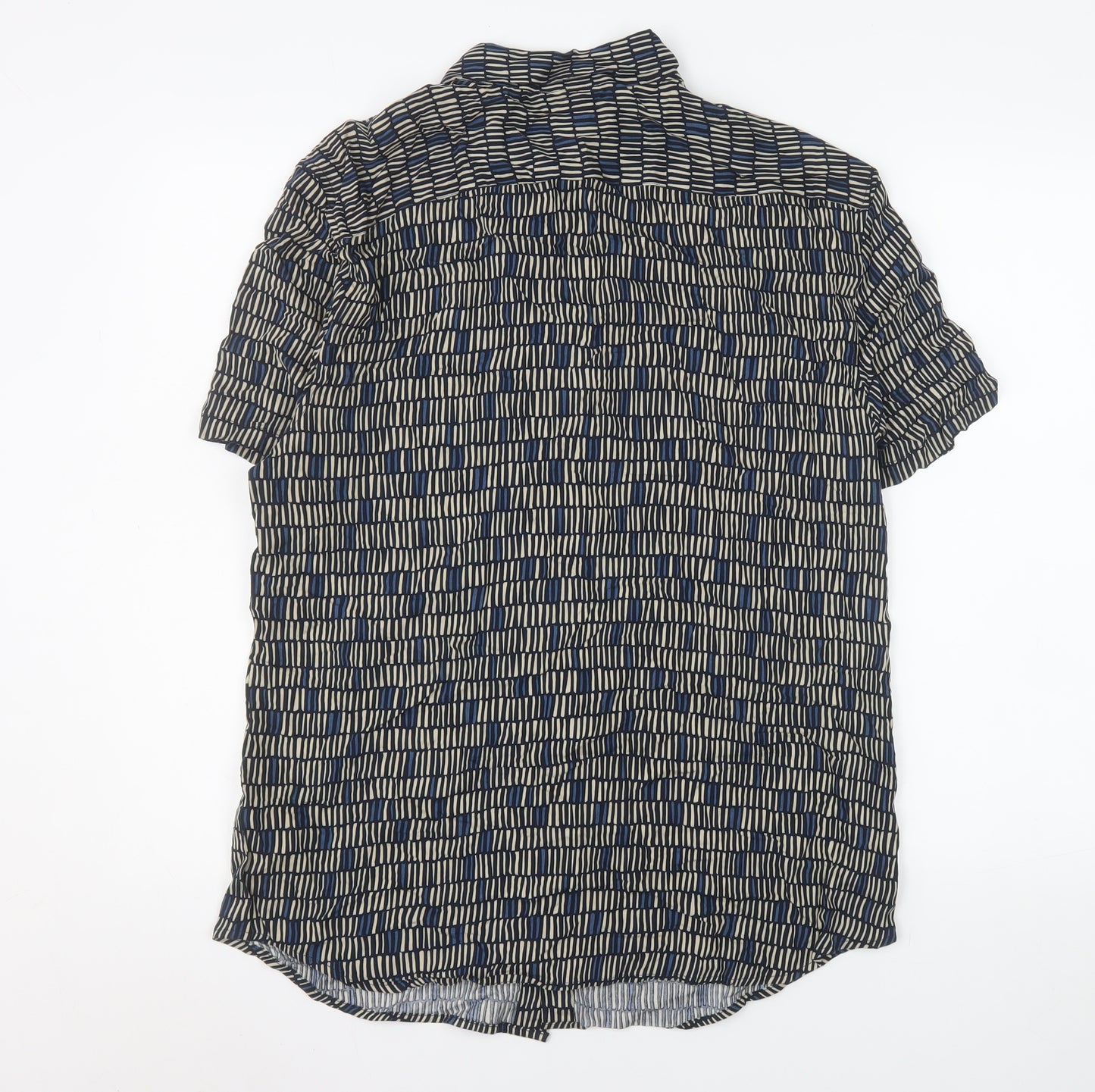 Marks and Spencer Men's Blue Geometric Short Sleeve Viscose Shirt M