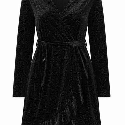 Quiz Women Black Size 14 Wrap Velvet Long Sleeve Party Dress