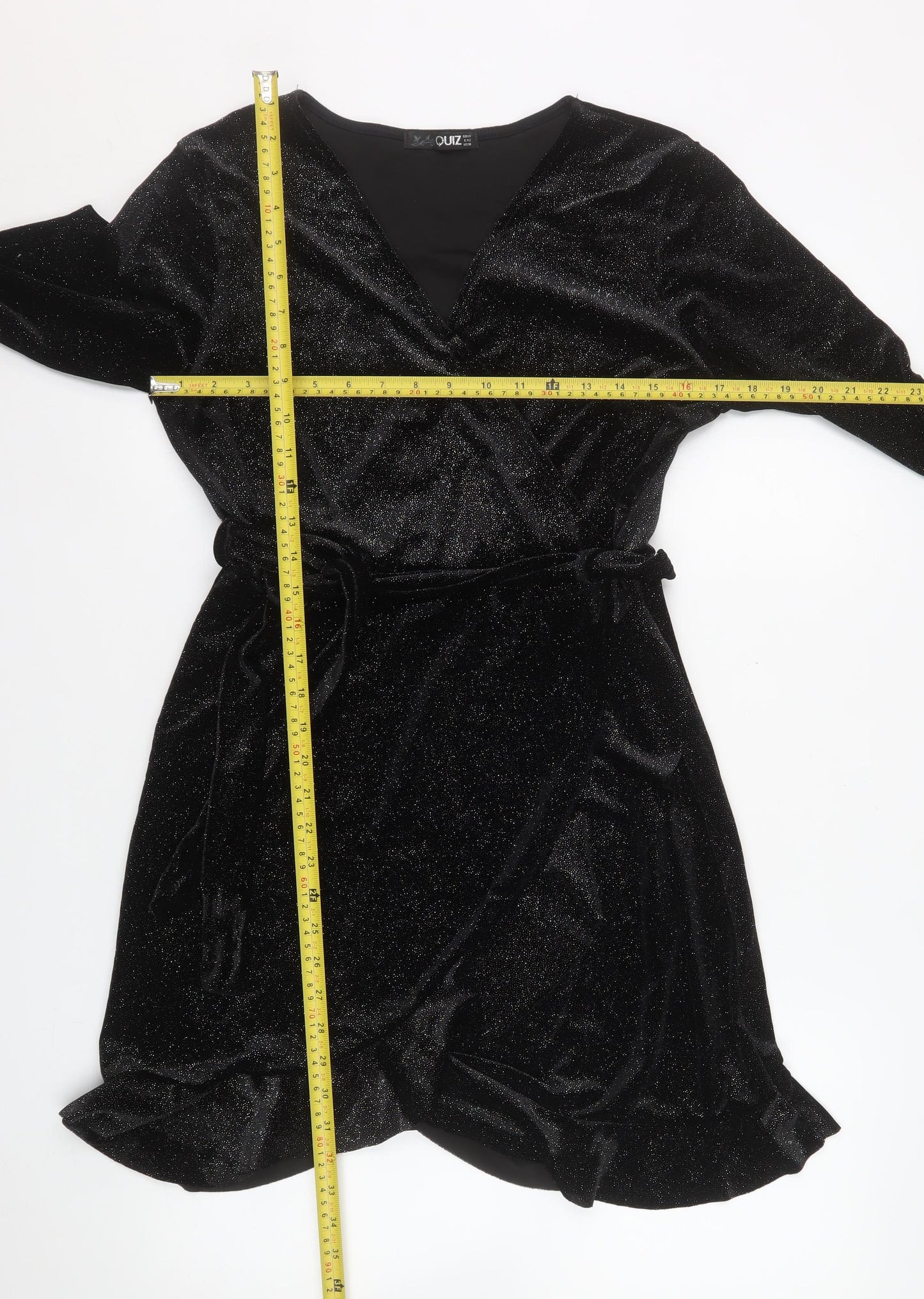 Quiz Women Black Size 14 Wrap Velvet Long Sleeve Party Dress