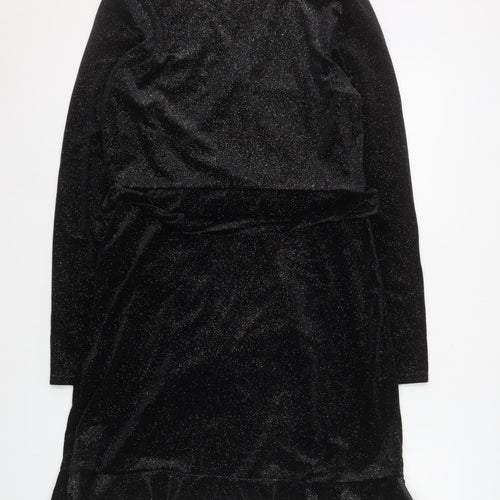 Quiz Women Black Size 14 Wrap Velvet Long Sleeve Party Dress