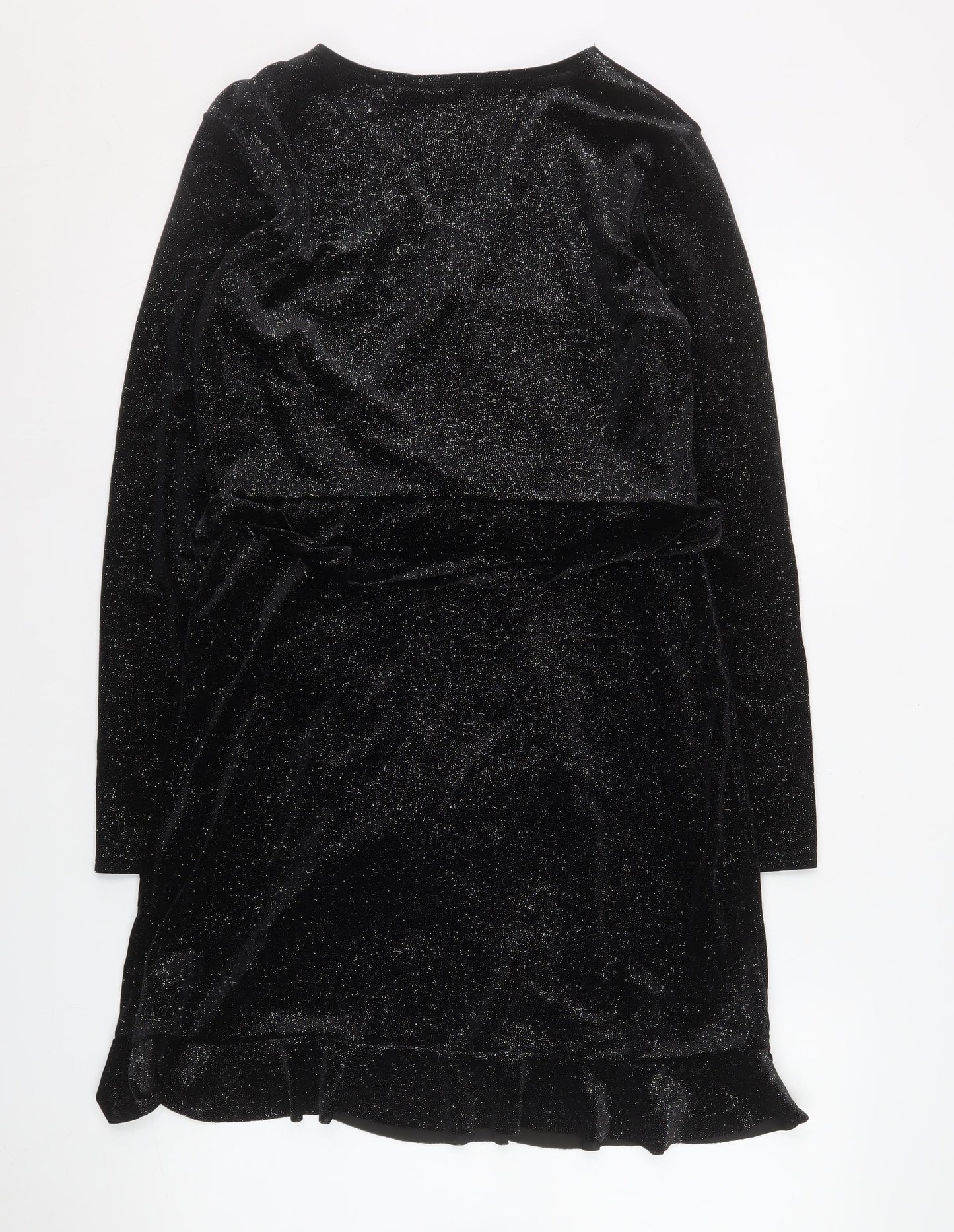 Quiz Women Black Size 14 Wrap Velvet Long Sleeve Party Dress