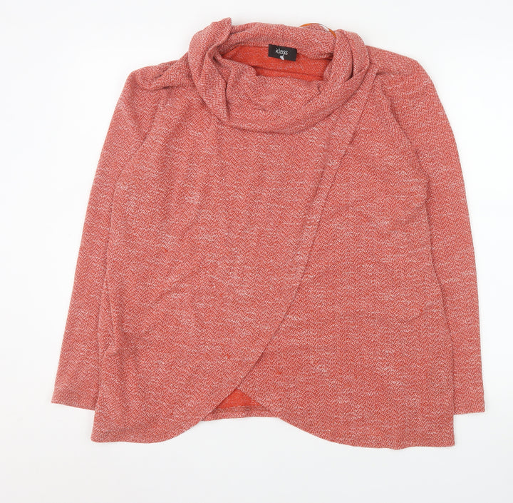 Klass Womens Red Knit Wrap Blouse 2XL Cowl Neck Long Sleeve Top