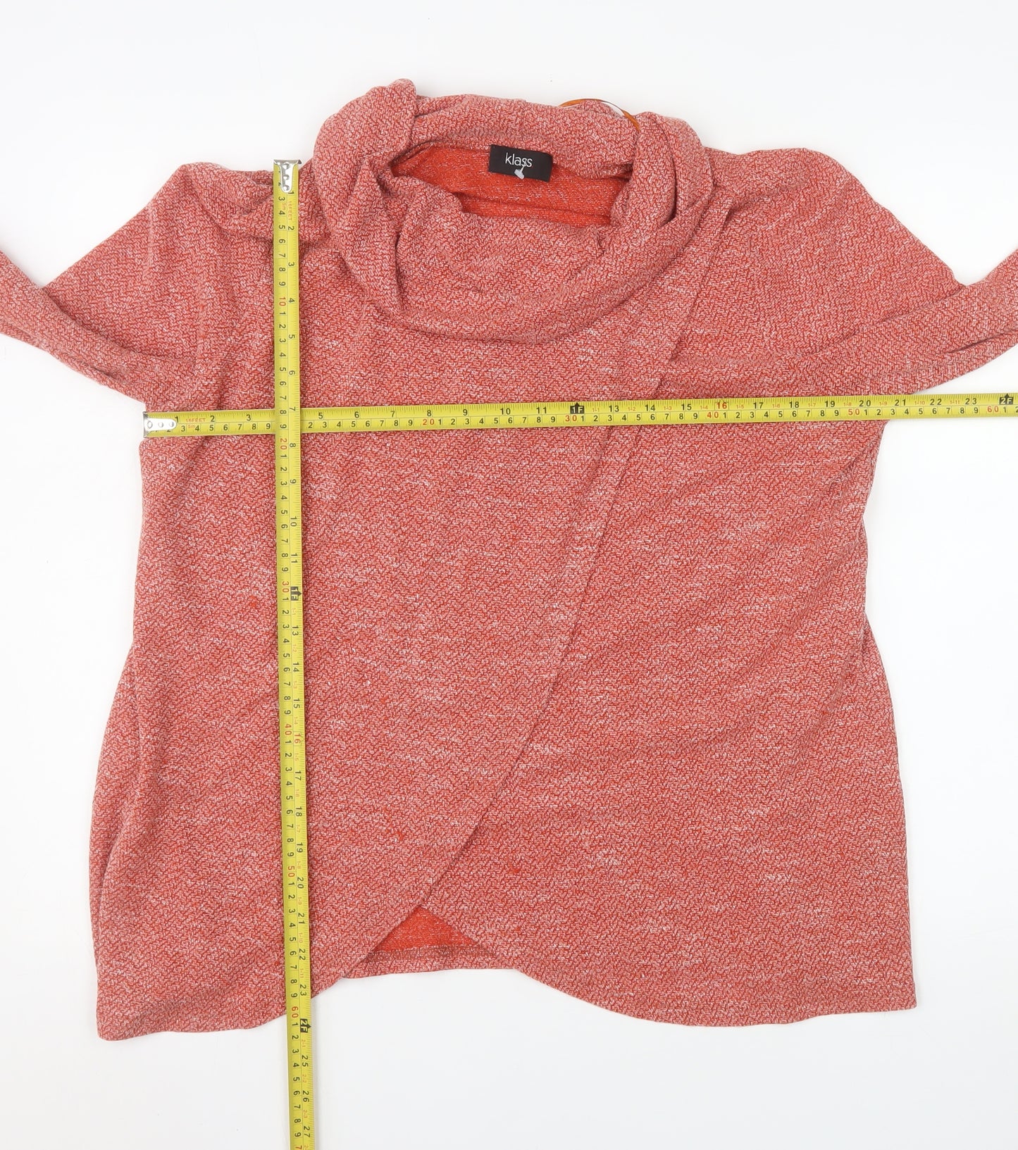 Klass Womens Red Knit Wrap Blouse 2XL Cowl Neck Long Sleeve Top