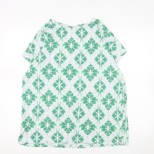 Marks and Spencer Women's Green Geometric V-Neck Cotton Modal T-Shirt Size 14