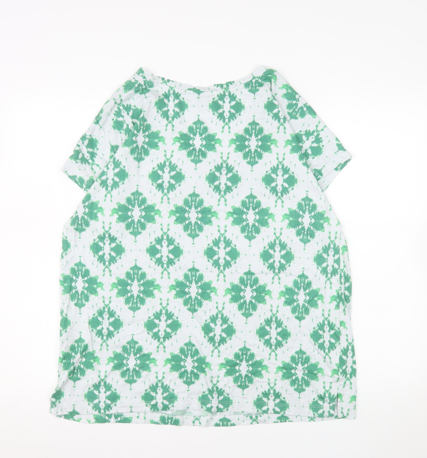 Marks and Spencer Women's Green Geometric V-Neck Cotton Modal T-Shirt Size 14