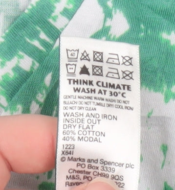 Marks and Spencer Women's Green Geometric V-Neck Cotton Modal T-Shirt Size 14