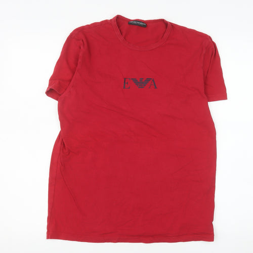 Emporio Armani Men Red Crew Neck Short Sleeve T-Shirt Size M Cotton Blend
