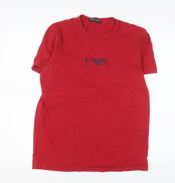 Emporio Armani Men Red Crew Neck Short Sleeve T-Shirt Size M Cotton Blend