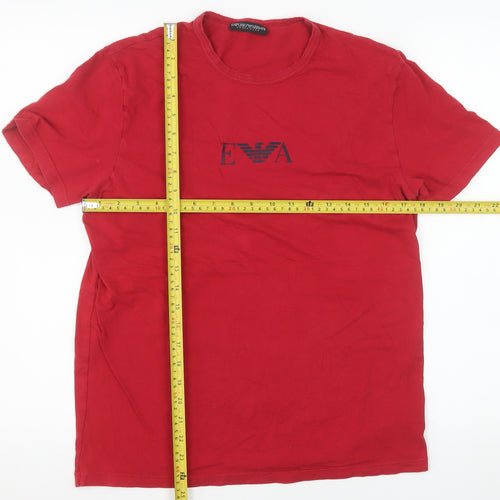 Emporio Armani Men Red Crew Neck Short Sleeve T-Shirt Size M Cotton Blend