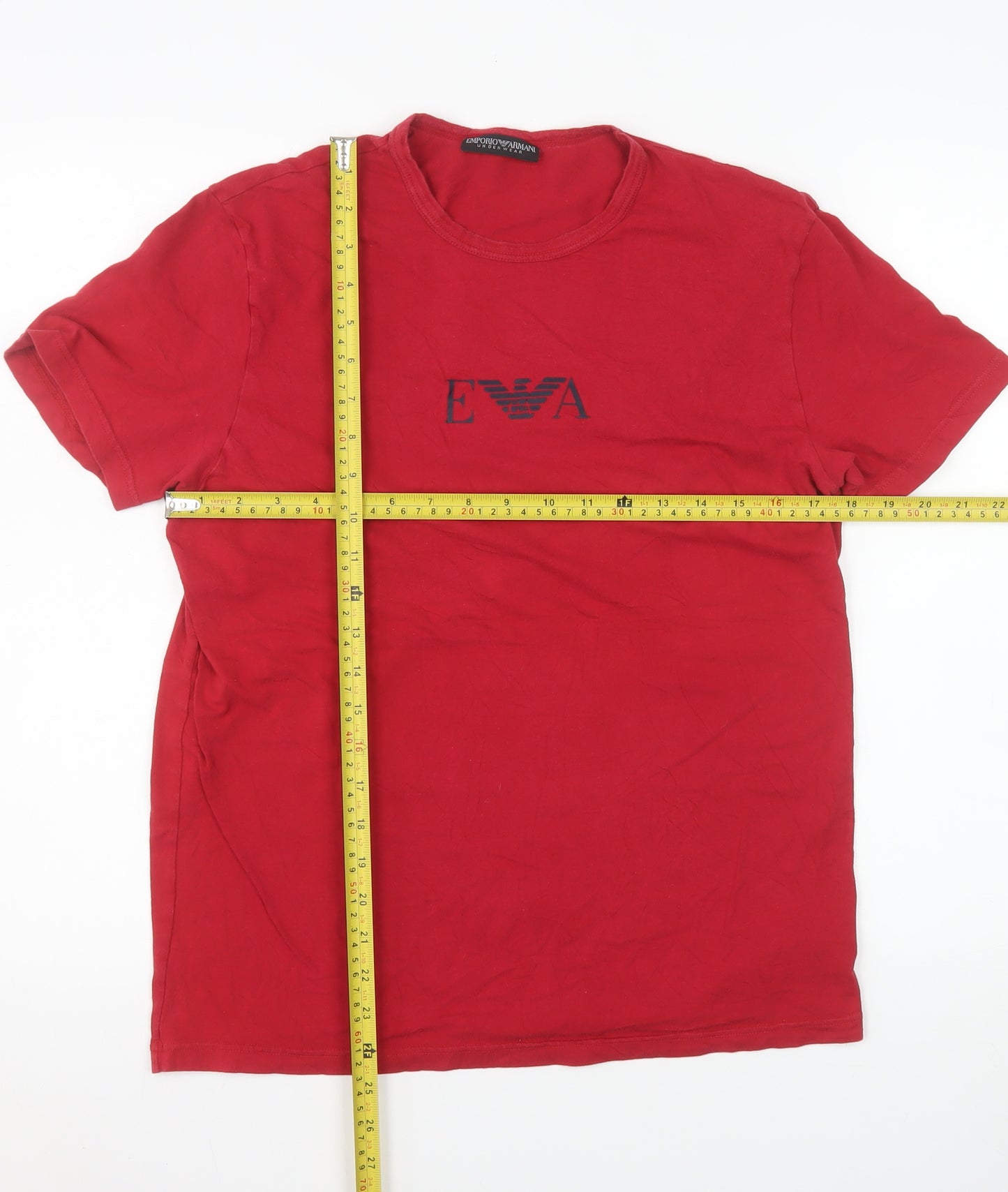 Emporio Armani Men Red Crew Neck Short Sleeve T-Shirt Size M Cotton Blend