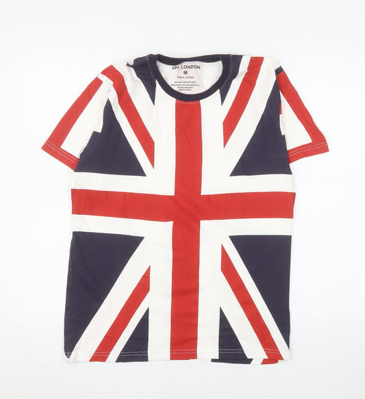 SPL London Men's Multicoloured Union Jack Crew Neck Cotton T-Shirt M