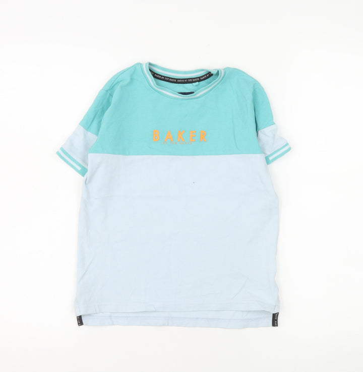 Ted Baker Boys Blue Colourblock Logo T-Shirt 8 Years Short Sleeve