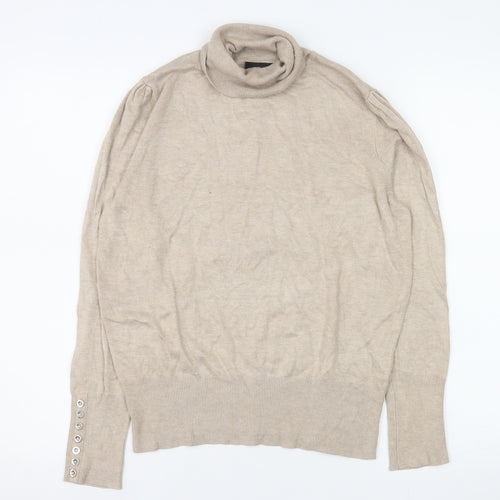 Wallis Women Beige Roll Neck Long Sleeve Knit Jumper Size 14