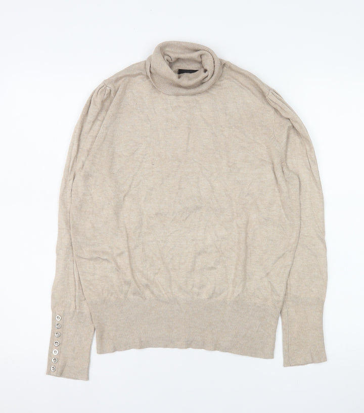 Wallis Women Beige Roll Neck Long Sleeve Knit Jumper Size 14