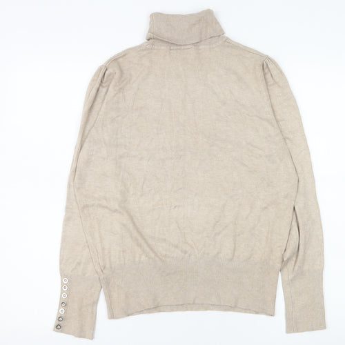 Wallis Women Beige Roll Neck Long Sleeve Knit Jumper Size 14