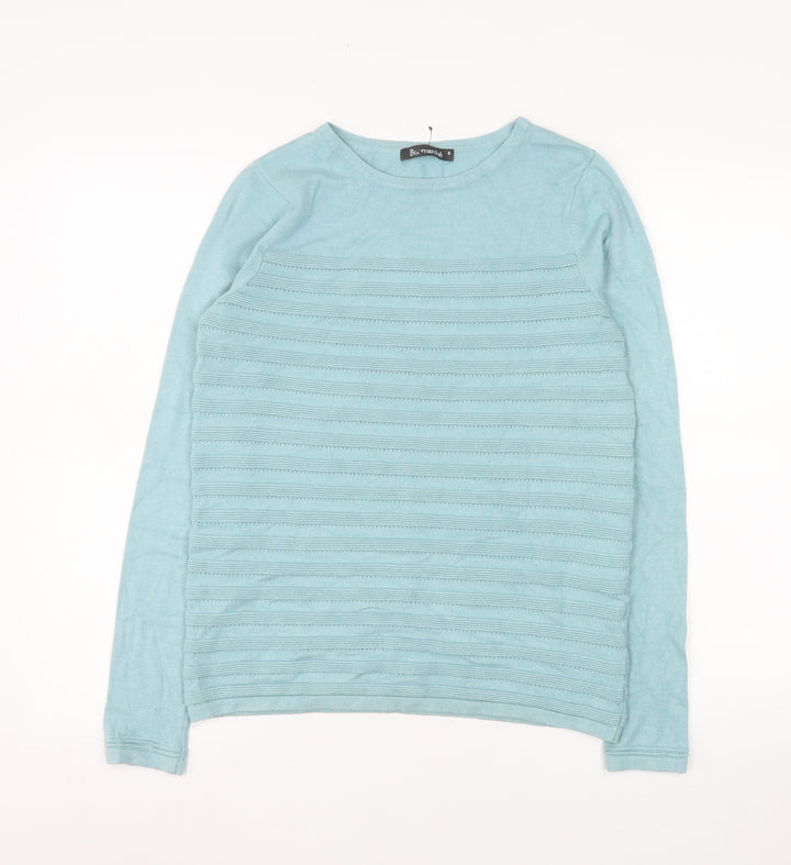 Bonmarché Women Blue Small Viscose Knit Long Sleeve Pullover Jumper
