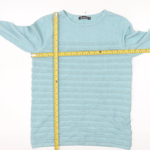 Bonmarché Women Blue Small Viscose Knit Long Sleeve Pullover Jumper