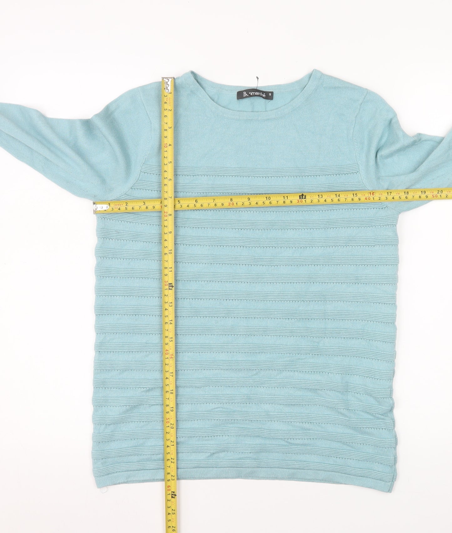 Bonmarché Women Blue Small Viscose Knit Long Sleeve Pullover Jumper