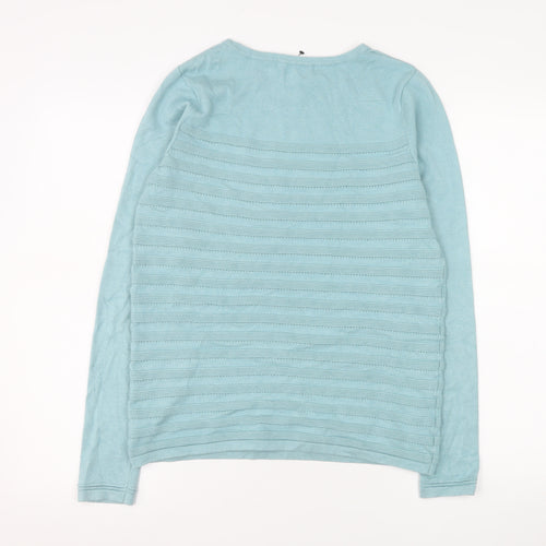 Bonmarché Women Blue Small Viscose Knit Long Sleeve Pullover Jumper