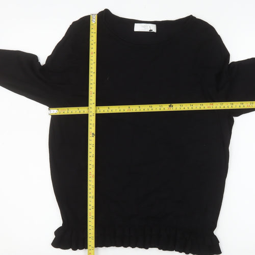 Wallis Petite Black Long Sleeve Ruffle Hem Viscose Blouse Size 14