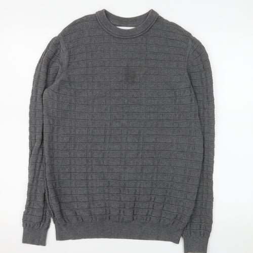 Nigel Hall Men's Grey Cotton Waffle Knit Crew Neck Jumper M